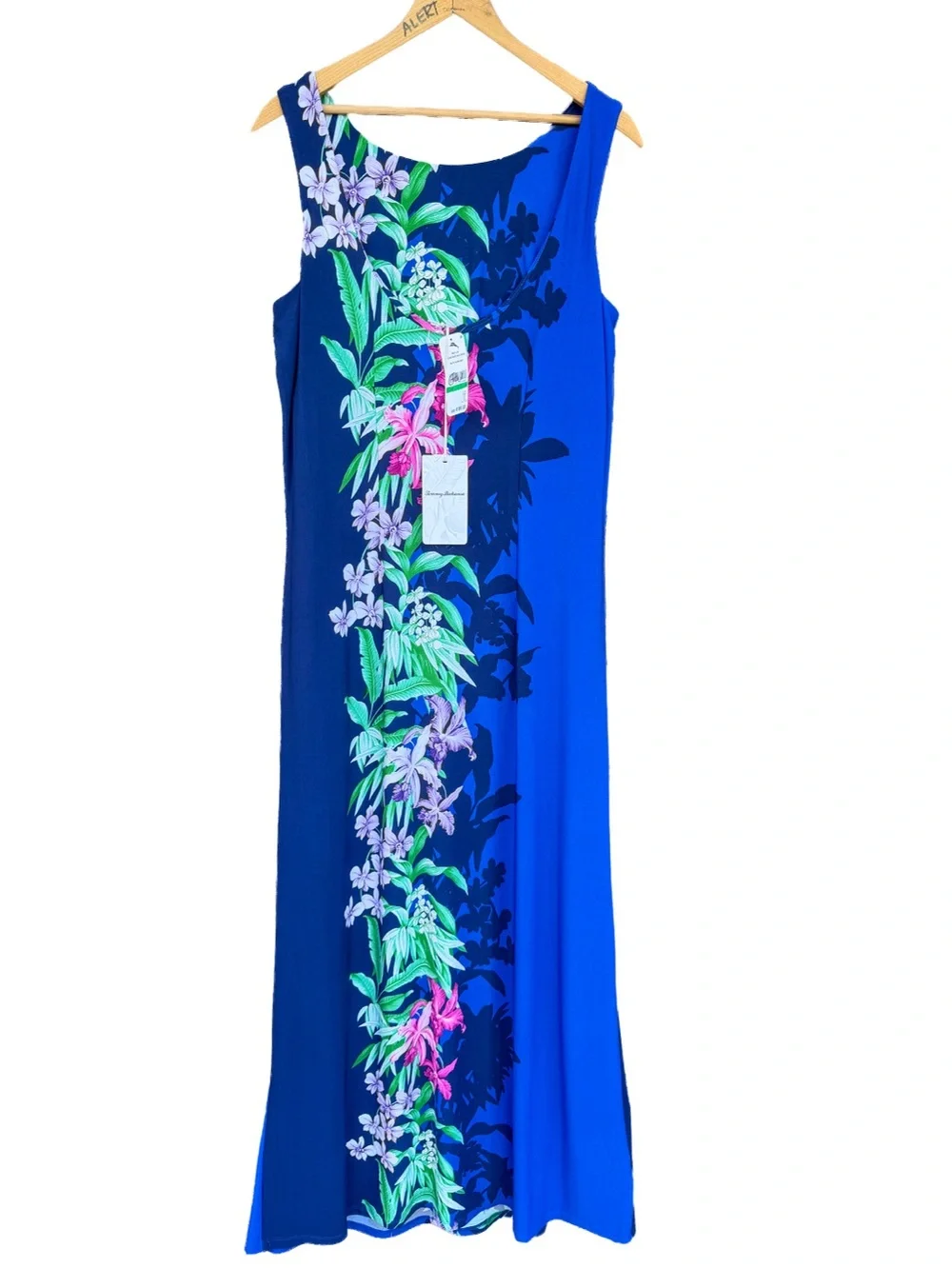 NWT Tommy Bahama Carmela Orchid Grove Maxi Dress L Large Island Navy UPF 30 Blue - Picture 3 of 8